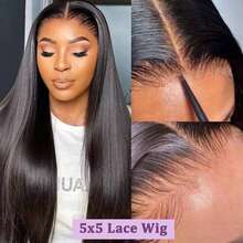 200% 密度即戴型 10 英寸免胶 5x5 蕾丝闭合假发和 13x4 高清透明蕾丝前额免胶直发自然黑假发,适合初学者,巴西原生发高清蕾丝闭合假发,人发混纺,预先修剪婴儿发 - 自然色&黑色系 - 查看 7