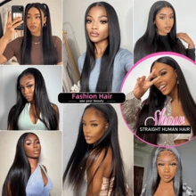 200 Density Brazilian Virgin Hair Wigs Glueless 28 Inch Natural Hairline No Glue Lace Front Wig Human Blended Hair Black Color Lace Front Wig Human Blended Hair Wig 13x4 5x5 13x6 Straight Lace Frontal Wig Hair Pre Plucked With Baby Hair Natural Looking Beginner Friendly - Natural & Black - View 10