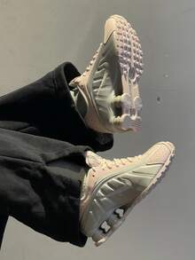 Nike Shox R4 Barely Rose Comfortable Non-Slip Durable Low-Top Casual City Commute Running Shoes, Women, Pink - Pink - View 9