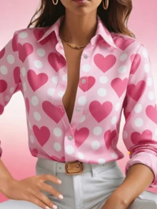 Women's Valentine's Day Heart Printed Long Sleeve Shirt,Long Sleeve Tops Fall Cloth For Women/Spring /Summer - Pink - View 1