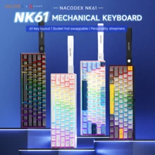 Teclado mecánico con cable AJAZZ NK61 RGB, teclado con retroiluminación personalizable, teclado compacto y portátil, teclado de oficina, teclado para juegos, teclado mecánico, teclado para juegos de computadora, cable USB-C desmontable, incluye extractor de teclas - Producto auténtico oficial - Ver 1