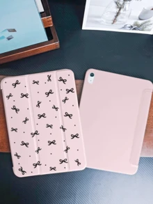 1个蝴蝶结图案扁平保护套，适用于10.2英寸、Pro 11英寸（2021/2020/第十代）、Mini 4/5/6、Galaxy Tab A8 10.5英寸（2022），带笔槽，防摔，平板电脑支架保护套（粉色） - 粉色 - 查看 2