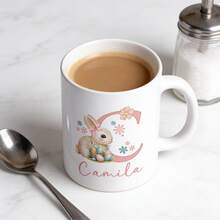 Customized Easter Letter Mug, Bunny Initials, Personalized Letter Mug, Romantic Easter Gift For Boyfriend, Girlfriend, Him, Her - Multicolor - View 6