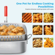 18QT Aluminum Deep Fryer Pot With Basket, Outdoor Fish Fryer Pot With Easy Grip Handle - Lightweight & Durable Rectangular Outdoor Fryer For Frying Fish, French Fries, Chicken Wing - Silver - View 6