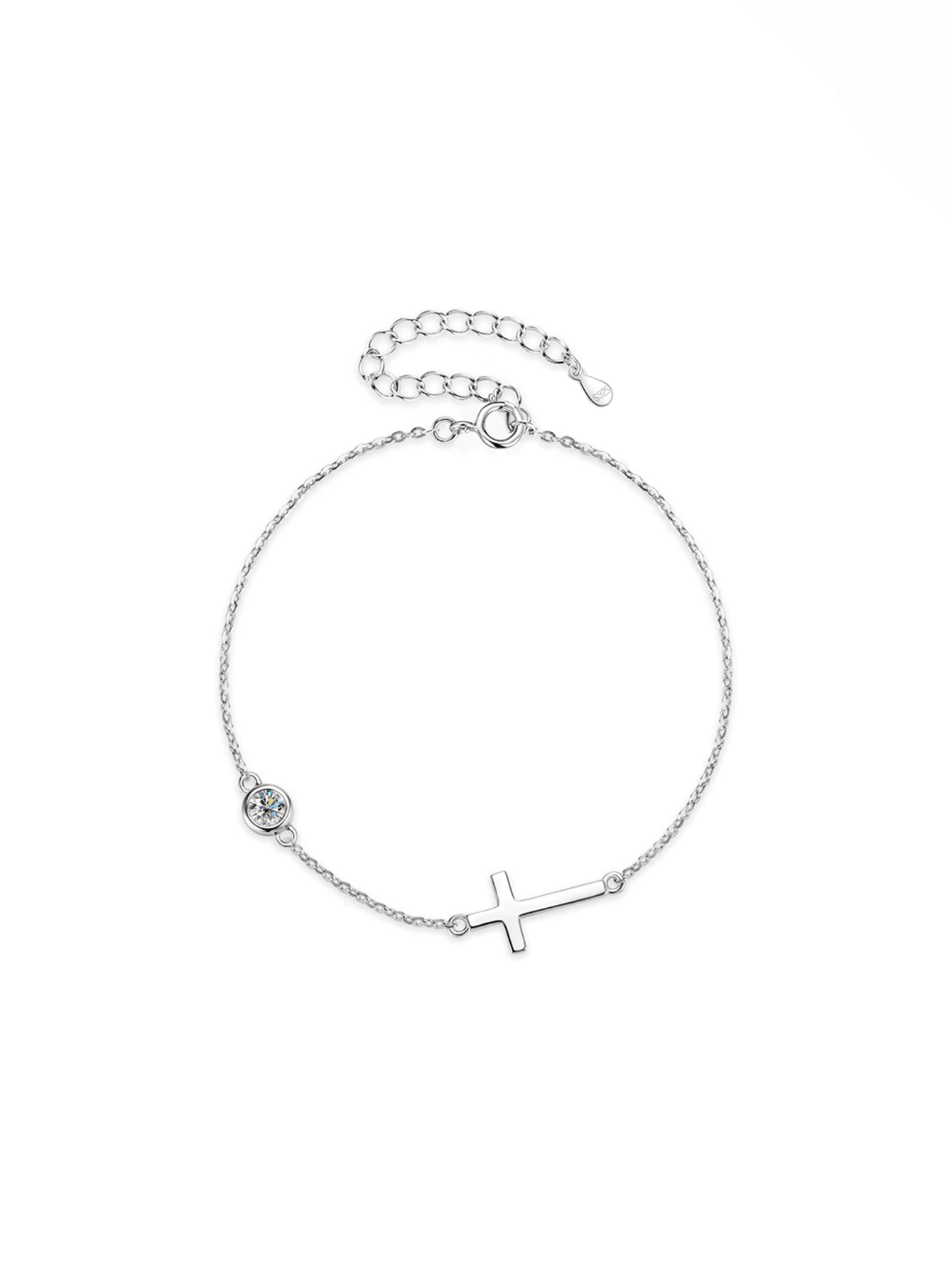 Adjustable S925 Silver Cross & Rhinestone Bracelet, Shiny French Luxury, Gift For Valentine's Day, Birthday, Mother's Day, Comes With Gift Box