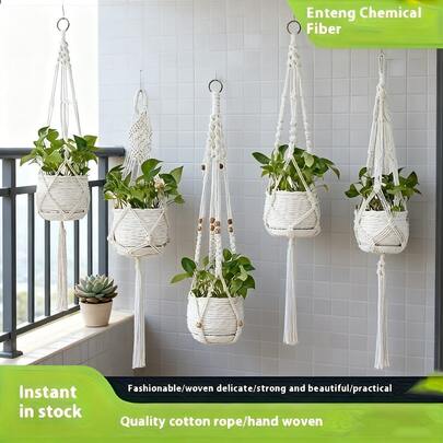 3 PIEZAS Colgadores de plantas con estilo bohemio y encaje - Soporte colgante para plantas de interior/exterior con cesta de cuerda trenzada y red organizadora, adecuado para plantas de interior, decoración del hogar y almacenamiento de jardín, diseño de encaje blanco, maceteros colgantes decorativos | Estética vintage
