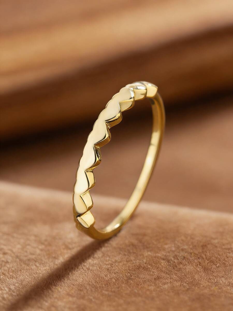 925 Sterling Silver Gold Plated Heart Ring With Inlaid Diamonds, Delicate Heart Design Jewelry, Suitable Gift For Girlfriend