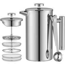 350ml, 750ml, 1000ml Stainless Steel French Press Coffee Maker With 3-Layer Filter, Double-Wall Insulation, Portable For Camping & Outdoor Activities, Durable, Comes With 2 Extra Filters And A Spoon, Easy To Clean - Multicolor - View 11