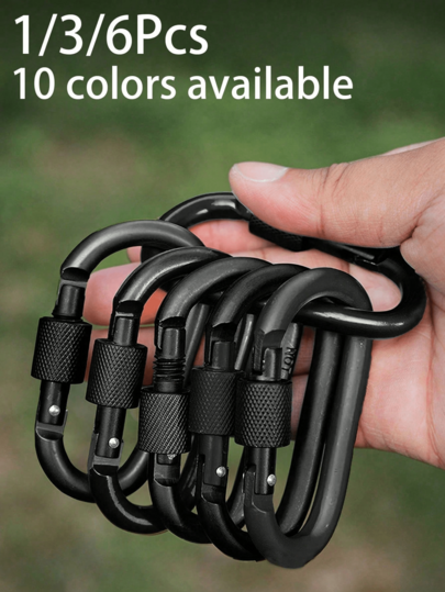 1/3/6个装D型弹簧登山扣，带螺丝门，黑色铝合金扣环，适用于户外活动：攀岩、露营、徒步、钓鱼、钥匙链，42 x 80毫米，旅行配件、旅行必备品、汽车配件、户外装备、飞机包用品、夏季必备品、办公用品