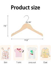 Bộ 10/5/3/1 móc treo quần áo trẻ em bằng gỗ, móc treo bằng gỗ trơn nhẵn với móc xoay 360°, thích hợp cho áo sơ mi, váy, áo khoác của bé, lý tưởng để trang trí phòng trẻ sơ sinh, sử dụng được cả khi khô và ướt. - Móc treo đồ bằng gỗ nguyên khối - Xem 2