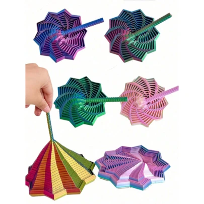 4 pièces Polygone imprimé en 3D - Structure pliable 3D, double plaisir sensoriel de l'apaisement auditif et du soulagement du stress tactile, décoration de bureau, (couleur aléatoire) cadeau parfait pour les fêtes d'anniversaire et les vacances. Spinner de détente sensorielle extensible imprimé en 3D