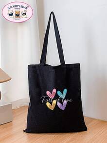 Lässige Canvas-Tragetasche für Damen mit Herzmuster, geeignet für den täglichen Weg zur Arbeit - Schwarz - Übersicht 8