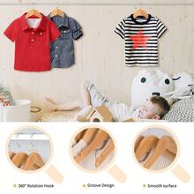 Bộ 10/5/3/1 móc treo quần áo trẻ em bằng gỗ, móc treo bằng gỗ trơn nhẵn với móc xoay 360°, thích hợp cho áo sơ mi, váy, áo khoác của bé, lý tưởng để trang trí phòng trẻ sơ sinh, sử dụng được cả khi khô và ướt. - Móc treo đồ bằng gỗ nguyên khối - Xem 6