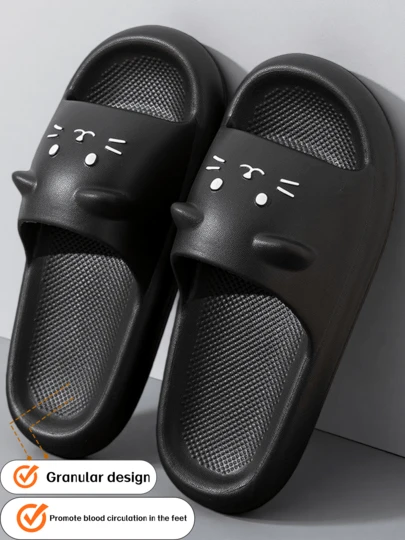 男女通用拖鞋，女士可爱猫咪图案人字拖，夏季防滑高跟厚底增高老爹鞋，柔软弹力舒适家居拖鞋，户外花园防滑凉鞋，软底沙滩浴室酒店拖鞋