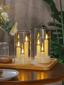 1个无焰锥形蜡烛，三头烛台灯，蜡烛，LED亚克力柱灯，派对装饰，房间照明，情人节礼物，情人节装饰，电池供电，闪烁暖白光，适用于生日、婚礼、圣诞节氛围装饰，圣诞节装饰，圣诞礼物，生日蜡烛，婚礼装饰，派对装饰，无焰蜡烛 - 彩色 - 查看 6