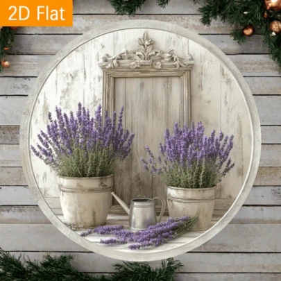 2D Flat Boho Metal Wall Art - Lavender Planter, Watering Can & Scattered Floral Decor, Electricity-Free, Multi-Purpose Home/Office/Bar/Cafe Decoration - Rustic Style Wall Hanging, Holiday Gift Idea, Random Hole Positions