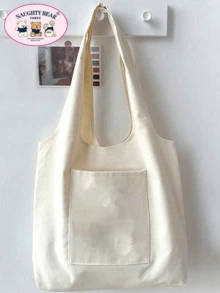 女士简约帆布手提包，开顶帆布单肩包，手提包，适合小学生、初中生、高中生和大学生的简易手提包，文件夹和旅行包 - 米色 - 查看 9