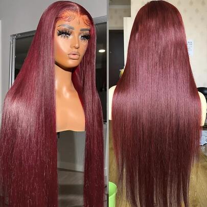 Elegant Burgundy Lace Front Wig For Women - Natural Look, Heat-Resistant Synthetic Fiber, Long Straight Style, 13x4 Lace Area, Perfect For Casual Attire & Parties, Synthetic Lace Front Wig