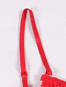 Women's Lace Lingerie Set, Open Back Design With Floral Trim Details And Open Crotch Thong, Valentine's Day Gift - Red - View 5