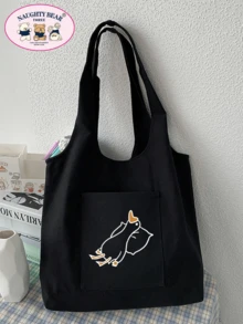 时尚百搭女士手提包，印有鸭子图案，容量大，重量轻，便携，适合少女、女大学生，非常适合返校、大学、初中、高中