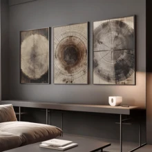 3幅复古墙面艺术海报，帆布画，装饰艺术品，大地色系，复古抽象，树木年轮，自然图案，质朴木纹，农舍风格装饰，带框或不带框可选，房间装饰，家居点缀，宿舍，酒店，客厅，卧室，浴室，办公室墙面装饰，礼品 - A - 查看 5