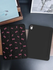 1pc Bow Knot Pattern Flat Protective Case, Suitable For IPad 10.2 Inch, IPad Pro 11 Inch (2021/2020/10th Gen), IPad Mini 4/5/6, Galaxy Tab A8 10.5 Inch (2022), With Pencil Slot, Anti-Drop, Tablet Stand Protective Cover (Black) - Black - View 2