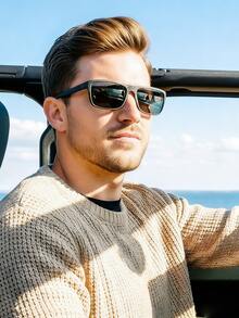 1 Par de Óculos Polarizados Masculinos, Óculos Clássicos de Alta Qualidade para Uso Externo e Direção, Estilo Esportivo - Preto - Visão 2