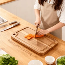 Acacia Wood Cutting Board - Ideal For Meat, Cheese, Bread, Vegetables & Fruits | Food- Kitchen Essential With Serrated Edge & Handle | Perfect Mother's Day Gift For Home Chefs, Multipurpose Kitchen Tool, Elegant Design, Kitchenware - Brown - View 9