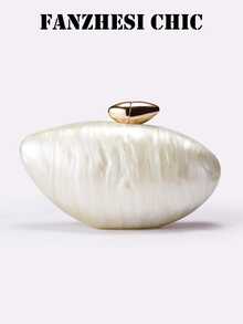 Fashionable Minimalist Marble Pattern Acrylic Handbag, Elegant Personalized Goose Egg Niche Clutch, Chain Shoulder Bag - White - View 1