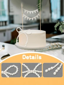 10pcs White Faux Pearl Bow Cake Decorations, Suitable For Birthday Party, Cake Toppers, Flower Bouquets, Rose Arrangements, Holidays And Gift Packaging - Multicolor - View 10