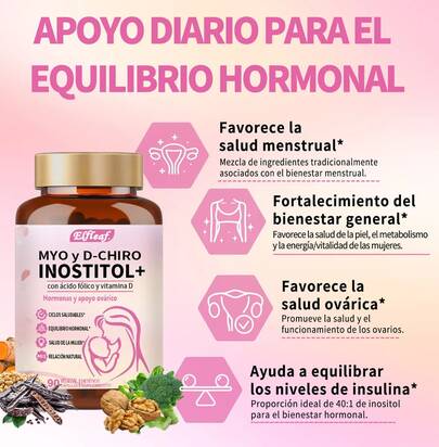GWYNNE Elfleaf Myo-inositol Y D-chiro Inositol Cápsulas Con Mthf,folato,vitamina D,apoyo Para La Función Ovárica,el Equilibrio Hormonal Y Los Niveles De Homocisteína,90 Cápsulas