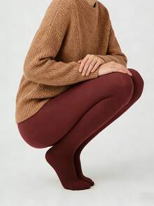 1条200克保暖紧身裤，高腰酒红色不透明连裤袜，加厚加绒保暖长袜 - 彩色 - 查看 1