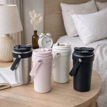 mikenda 1pc 700ml Minimalist Stainless Steel Water Bottle With Handle And Lid, Large Capacity Insulated Travel Mug, Leak-Proof Reusable Water Bottle For Office, Home, Gym And Daily Use - Multicolor - View 4