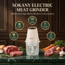 SOKANY 06009 家用绞肉机，0.7升食物处理器，烹饪机，配有2个碗和3个不锈钢刀片，适用于绞肉、蔬菜、婴儿辅食、自制餐食和宠物食品 - 棕色 - 查看 4