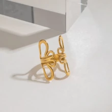 Miia, High-Quality Stainless Steel Ring, Minimalist & Fashionable Symmetrical Floral Open Ring Design, Low Allergy & Fade-Resistant, Versatile & Elegant INS-Style Adjustable Ring For Women, Jewelry Accessory For Daily, Party, Vacation, Gathering, Thoughtful Gift For Her - Ring - View 5