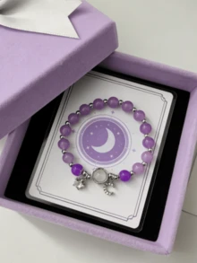 1 Piece Star & Moon Purple Beaded Bracelet - Simple Fashion Design, Sweet For Girls, Daily Versatile Accessory - Multicolor - View 4