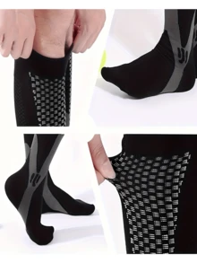 男女通用压缩袜一双装 - 运动支撑袜，适合跑步、徒步、骑行、马拉松、工作等运动。 - 黑色 - 查看 3