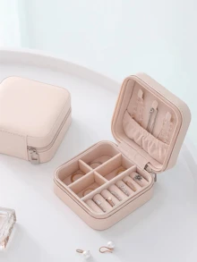 1pc Jewelry Storage Box, Small PU Leather Travel Jewelry Organizer Box, Double Layer Portable Mini Jewelry Display Storage Box, Wedding Jewelry Box, Can Store Earrings, Rings, Necklaces, Bracelets, Nail Art Decorations,Room Decor - Multicolor - View 3