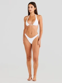 Women Two Piece Swimsuits Halter Triangle String Bikini Sets Brazilian Cheeky Thong Bathing Suit - trắng - Xem 3