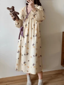 女士浴袍，和服式睡衣，简约欧式长袖浴袍，甜美可爱，尺码齐全，粉色蝴蝶结装饰，轻盈纯色睡衣，时尚家居服，温暖冬日家居装饰