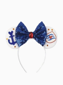 Băng đô cài tóc hình tai hoạt hình lấp lánh chủ đề hàng hải, băng đô cài tóc hình nơ đính sequin, băng đô nơ thời trang, phụ kiện tóc lý tưởng cho lễ hội hóa trang, cosplay, đi công viên giải trí, sự kiện ngày lễ, biểu diễn sân khấu, lễ hội âm nhạc. - Phong cách ngẫu nhiên - Xem 2