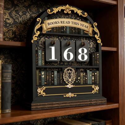 2D复古阅读追踪器，4毫米厚，年度图书计数装饰，今年最多可追踪999本书，结构坚固，书架装饰，书架计数器，阅读计数器，手工制作趣味书架，桌面装饰，办公桌装饰，适合学生、上班族、读者、教师、作家、学习用品