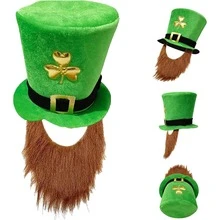 1 szt. irlandzki kapelusz imprezowy, kapelusz z koniczyną i wąsami na dzień św. Patryka, karnawałowy irlandzki cylinder, kapelusz imprezowy, dekoracja na imprezę tematyczną, dodatek do kostiumu w świątecznej atmosferze, rekwizyt do zdjęć - Wielokolorowe - Zobacz 11