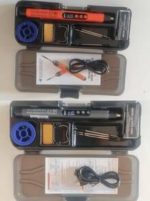 USB Soldering Iron Kit With Digital Display, Adjustable Temperature Control, Ceramic Heating Element, Rechargeable 1000mAh Lithium Ion Battery, USB Powered, Comes With Rosin, Soldering Wire, Stand And Carrying Case