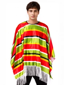 1pc Adult Rainbow Striped Cosplay Cloak, Mexican Costume Shawl Poncho For Party And Festival