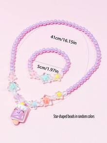 Set de 2 piezas de collar con colgante de unicornio y pulsera con cuentas, diseño lindo para niñas, adecuado para fiestas, regalos de cumpleaños y uso diario - Multicolor - Ver 5