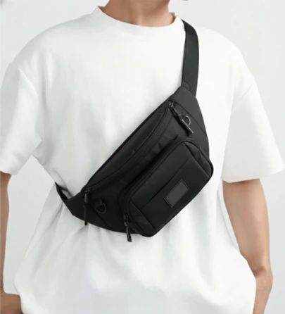  Pochete Preta Masculina Shoulder Bag Ombro Bolsa Cintura Unissex Impermeável Doleira Street Wear Ondway