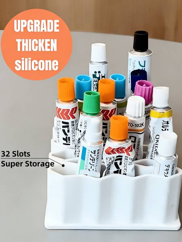 1 hộp đựng đồ trang điểm và thuốc đa năng, khay chia ngăn, hộp đựng bút bằng silicon với 32 khe cắm dùng cho mỹ phẩm, văn phòng phẩm, tủ đựng đồ trong phòng tắm, bàn làm việc