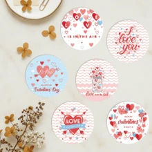 A Set Of Valentine's Day Themed Coasters With Heart, Arrow, And Glass Bottle Decorations - The Classic Valentine's Elements. Accompanied By Romantic Text Like "LOVE", "I Love You", And "HAPPY Valentine's Day", In A Sweet And Hand-Drawn Cartoon Style With A Pink And Blue Color Scheme To Convey The Loving Atmosphere Of Valentine's Day. - Wooden Board-circle Coaster - View 2