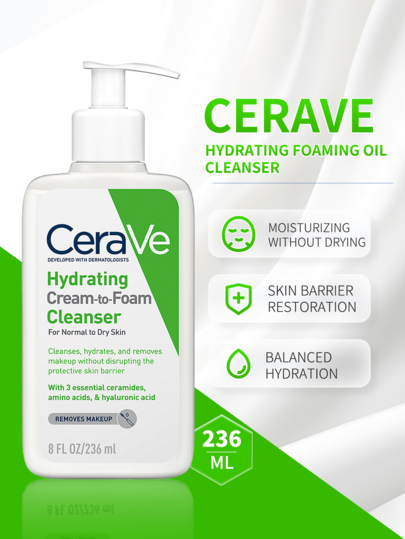  CeraVe 泡沫洁面乳，236毫升，温和氨基酸洁面乳